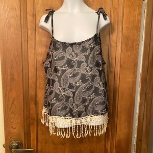 Paisley and fringe tank top size large - boho festival top